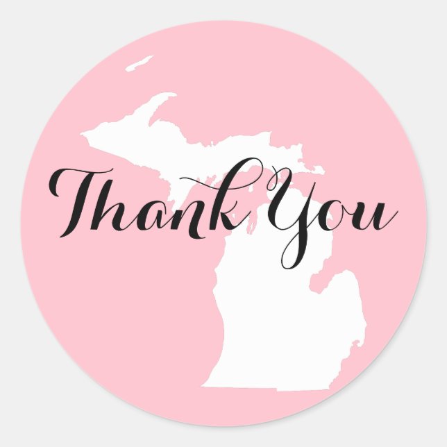Sticker Rond Merci Mariage rose blanc et noir du Michigan (Devant)