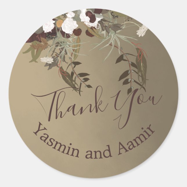 Sticker Rond Merci Mariage Rustique Floral Élégant (Devant)