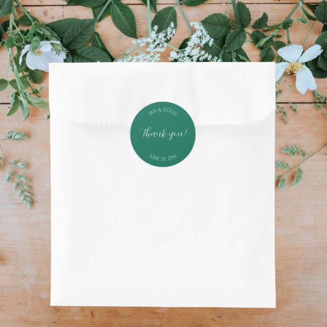 Sticker Rond Merci Mariage stylisé Emerald Green (In Situ Wedding)