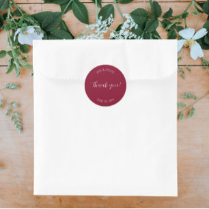 Sticker Rond Merci Mariage stylisé rouge canneberge