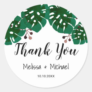 Sticker Rond Merci Mariage tropical Feuille vert