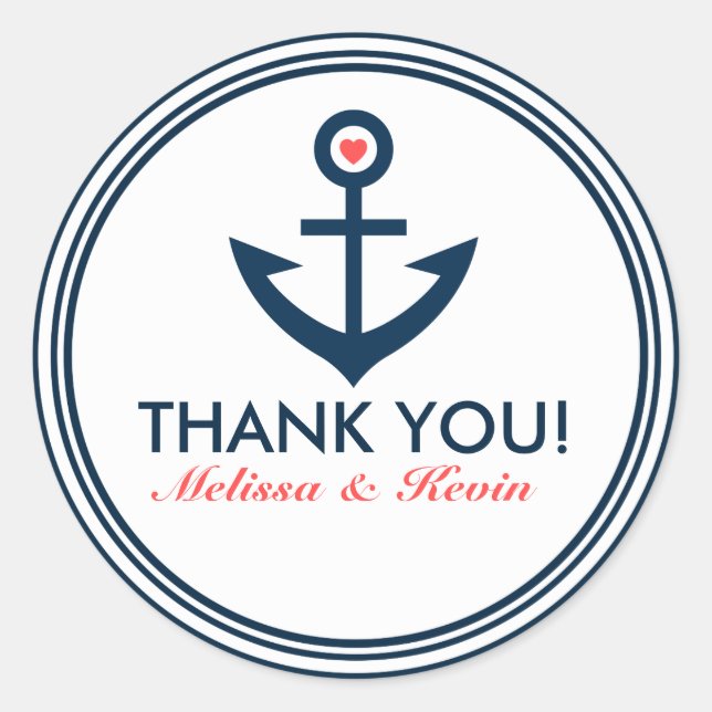 Sticker Rond Merci Marine BlueAncre nautique (Devant)