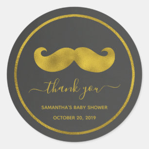 Sticker Rond Merci minimaliste moderne de moustache d'or noir