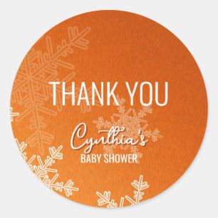 Sticker Rond Merci minimaliste Orange Snowflakes Motif