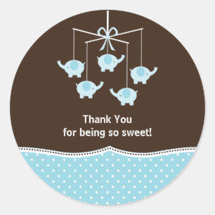 Sticker Rond Merci mobile Blue & Brown Elephant