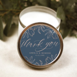 Sticker Rond Merci moderne bleu foncé et Mariage or Rose