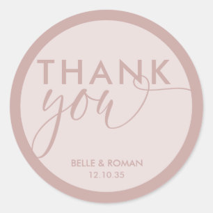 Sticker Rond Merci moderne Calligraphie Rose Or
