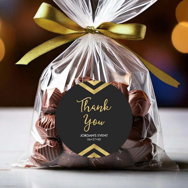 Sticker Rond Merci moderne Faux Gold Chevron (Créateur téléchargé)