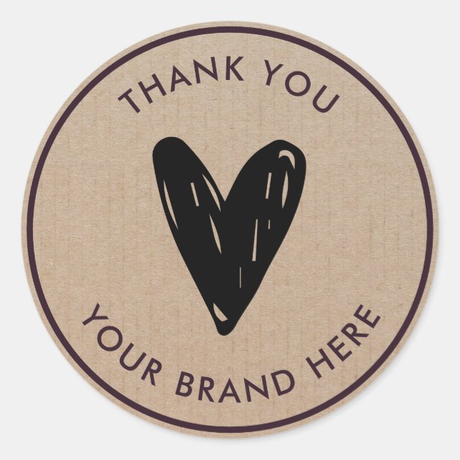 Sticker Rond Merci Moderne Simple Coeur Rustique Kraft Classiqu (Devant)