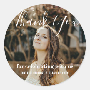 Sticker Rond Merci moderne simple photo Graduation
