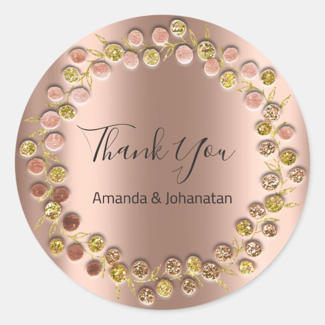 Sticker Rond Merci Monogram Gold Nom du Rose Date (Devant)