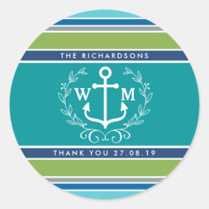 Sticker Rond Merci Monogramme Ancre Laurel Grilles de couronne