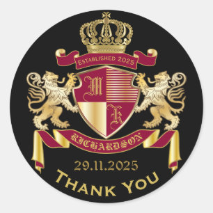 Sticker Rond Merci Monogramme Armoiries Emblème rouge or