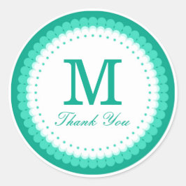 Sticker Rond Merci Monogramme Emerald Scalloped