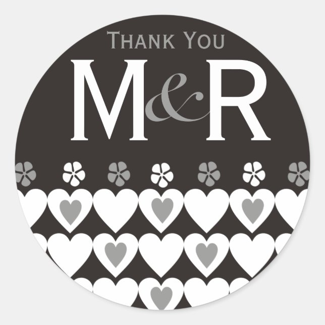 Sticker Rond Merci Monogramme mariage Faveurs sceaux noir (Devant)