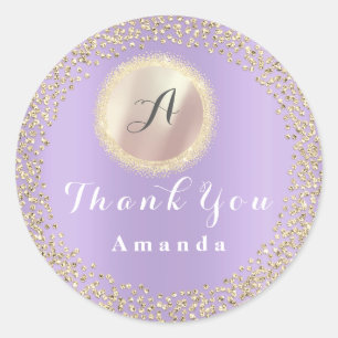 Sticker Rond Merci Monogramme Pailleté 16ème Rose Gold Mariage
