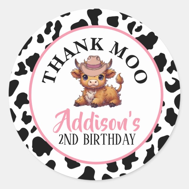 Sticker Rond Merci Moo Baby Cow Imprimer (Devant)