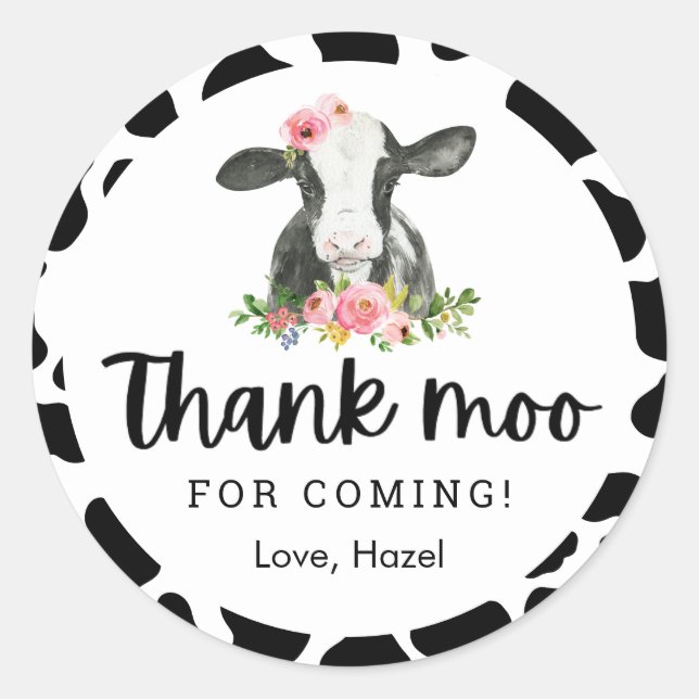 Sticker Rond Merci Moo Pour La Prochaine Vache Anniversaire Mer (Devant)