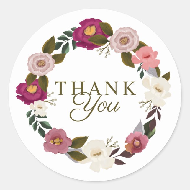 Sticker Rond Merci Moody Floral Aquarelle (Devant)