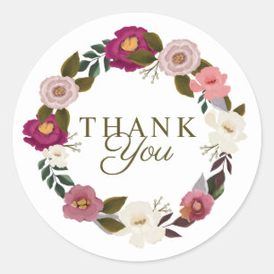 Sticker Rond Merci Moody Floral Aquarelle