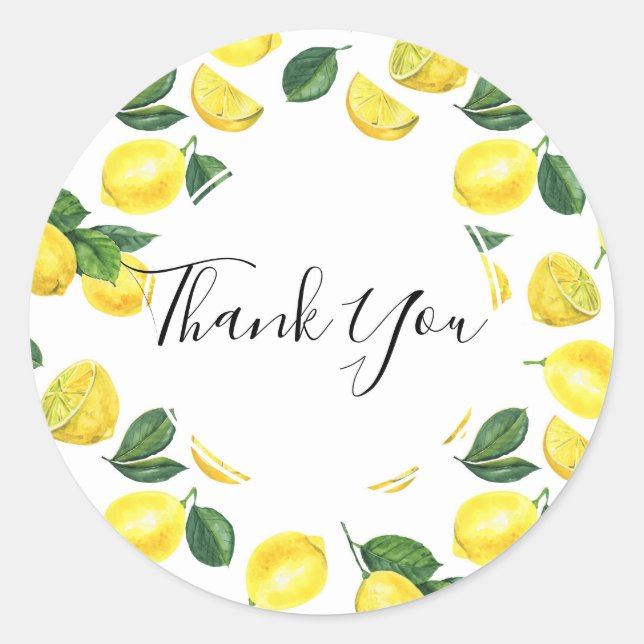 Sticker Rond Merci Motif aux fruits aux citrons jaunes (Devant)