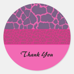 Sticker Rond Merci Motif de fourrure de Giraffe rose