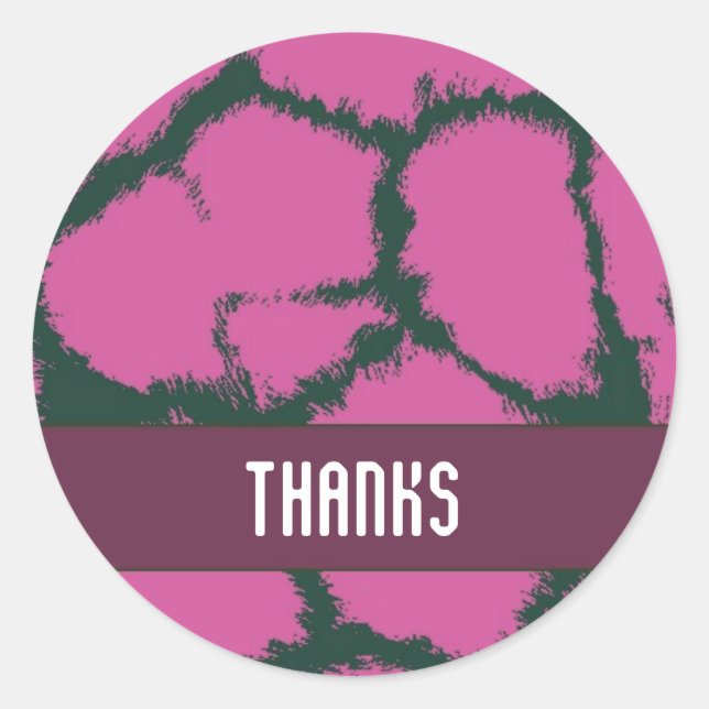 Sticker Rond Merci Motif de fourrure de Giraffe rose (Devant)