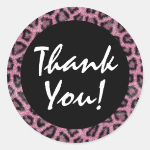 Sticker Rond Merci Motif Empreinte de léopard rose tendance fou