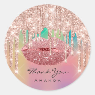 Sticker Rond Merci Name 16th Kiss Lips Rose Parties scintillant