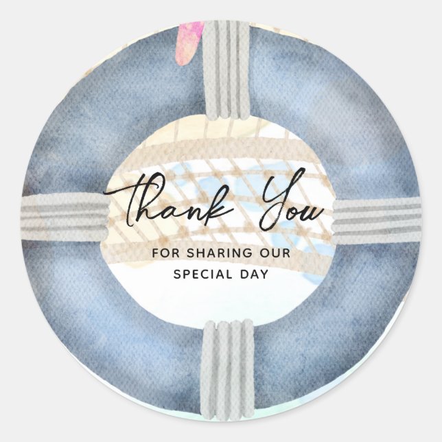 Sticker Rond Merci nautique Favor Beach Mariage côtier (Devant)