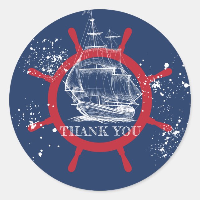 Sticker Rond Merci nautique Favor Bleu (Devant)