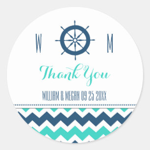 Sticker Rond Merci nautique turquoise bleu épousant des