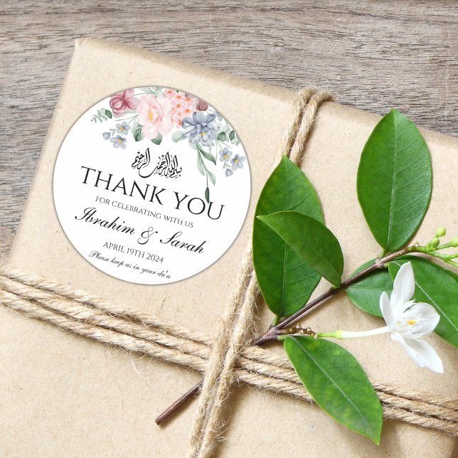 Sticker Rond Merci nikah mariage musulman faveur floral (Créateur téléchargé)