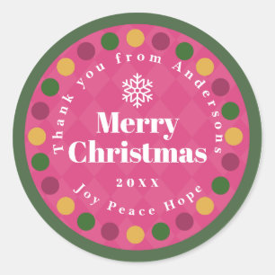 Sticker Rond Merci Noël Famille Rouge