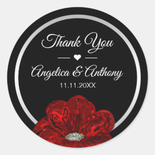 Sticker Rond Merci noir argent rose Mariage phoques