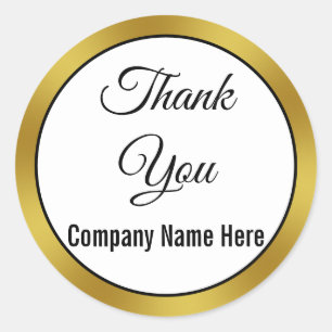 Sticker Rond Merci noir blanc et or Nom commercial Texte