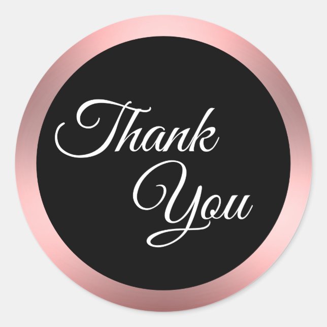 Sticker Rond Merci Noir Blanc et Rose Écriture Élégante (Devant)