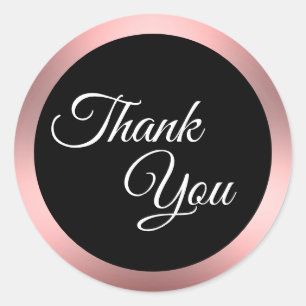 Sticker Rond Merci Noir Blanc et Rose Écriture Élégante