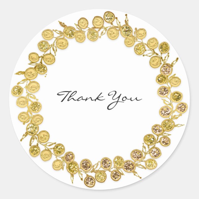 Sticker Rond Merci noir blanc Monogramme Golden Wreath (Devant)