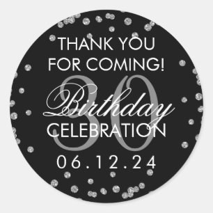 Sticker Rond Merci noir en argent 30e anniversaire Confetti