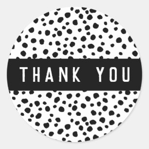 Sticker Rond Merci noir et blanc Dalmatien Dots Motif