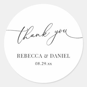 Sticker Rond Merci noir et blanc élégant favorise