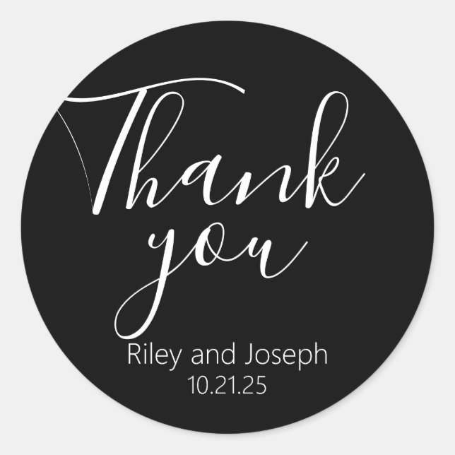 Sticker Rond Merci Noir et Blanc Mariage Faveur (Devant)