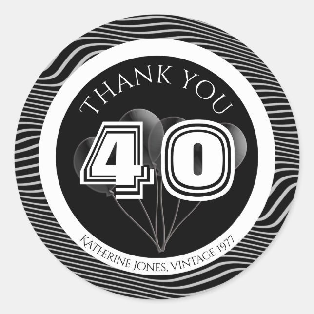Sticker Rond Merci : Noir et Blanc N'importe quel anniversaire (Devant)