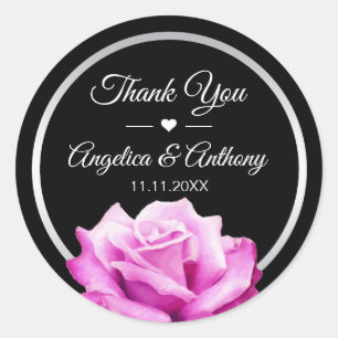 Sticker Rond Merci noir rose rose rose Mariage phoques