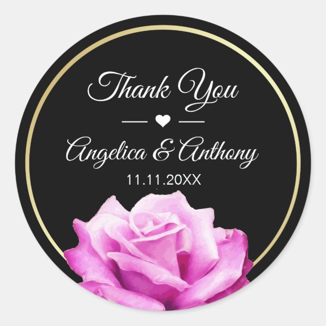 Sticker Rond Merci noir rose rose rose Mariage phoques (Devant)
