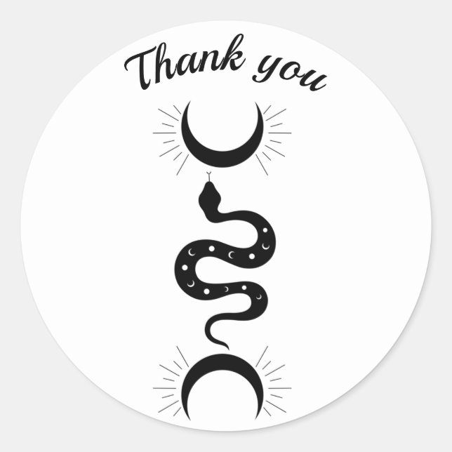 Sticker Rond Merci noir serpent à croissant lunes (Devant)