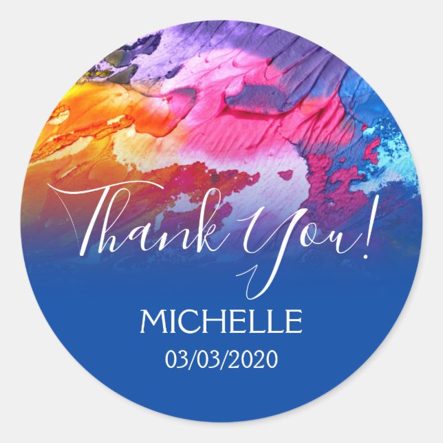 Sticker Rond Merci Nom 16 anniversaire fille art abstrait (Devant)