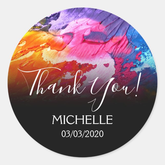 Sticker Rond Merci Nom 16 anniversaire fille art abstrait (Devant)