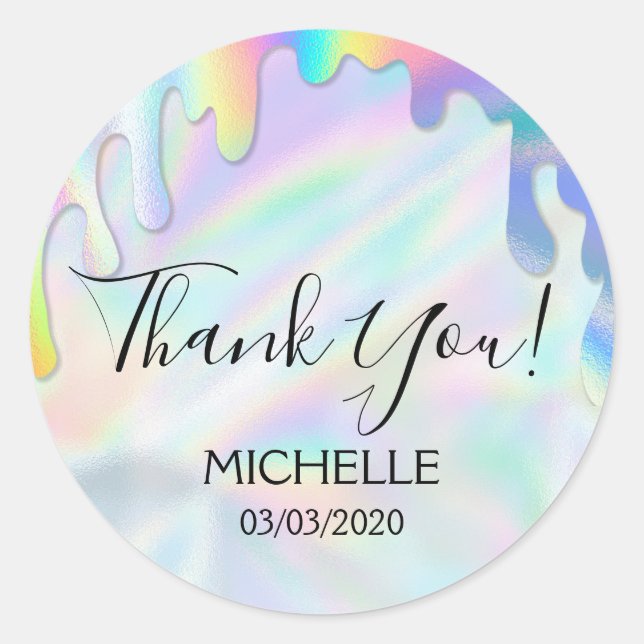Sticker Rond Merci Nom 16 anniversaire girly licorn holographe (Devant)